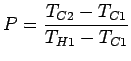 $\displaystyle P= \frac{T_{C2}-T_{C1}}{T_{H1}-T_{C1}}$