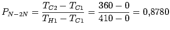 $\displaystyle P_{N-2N} = \frac{T_{C2}-T_{C1}}{T_{H1}-T_{C1}} = \frac{360-0}{410-0} = 0.8780$